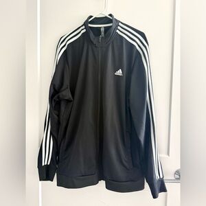 Adidas Men's Black Windbreaker with White Stripes